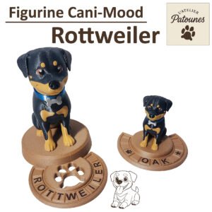 Figurine Rottweiler personnalisée Cani-Mood en impression 3D.